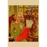 Buyenlarge Mother Sews Her Son - Graphic Art Print in Brown/Green | 30 H x 20 W x 1.5 D in | Wayfair 0-587-24725-8C2030