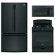 GE Appliances 3 Piece Kitchen Package w/ French Door Refrigerator & 30" Freestanding Gas Range in Black | Wayfair