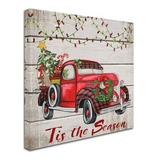 The Holiday Aisle® Vintage Christmas Truck 5 by Jean Plout - Graphic Art Print on Canvas Canvas | 14 H x 14 W x 2 D in | Wayfair