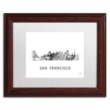 Trademark Fine Art "San Francisco CA Skyline WB-BW" by Marlene Watson Framed Graphic Art Canvas, in Black/White | 11 H x 14 W x 0.5 D in | Wayfair