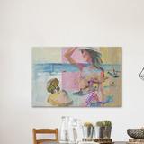 Mercer41 'Pink Polka Dot Bikini' - Wrapped Canvas Print on Canvas in Blue/Pink/Yellow | 12 H x 18 W x 1.5 D in | Wayfair