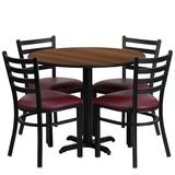 Red Barrel Studio® Jinnie 36" Round Laminate Table Set w/ X-Base & 4 Ladder Back Metal Chairs Plastic/Acrylic/Metal in Brown | Wayfair