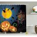 The Holiday Aisle® Halloween Decor Moon Pumpkin Shower Curtain + Hooks Polyester | 75 H x 69 W in | Wayfair THLA2054 39394083