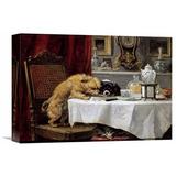 Global Gallery 'While Masters Away' by Henriette Ronner-Knip Painting Print on Wrapped Canvas in Black/Red | 11.3 H x 16 W x 1.5 D in | Wayfair