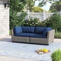 Sol 72 Outdoor™ Rochford 63" Wide Loveseat w/ Cushions All - Weather Wicker/Wicker/Rattan/Metal in Blue | 25 H x 63 W x 31.5 D in | Wayfair