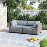 Sol 72 Outdoor™ Rochford 63" Wide Loveseat w/ Cushions All - Weather Wicker/Wicker/Rattan/Metal in Blue | 25 H x 63 W x 31.5 D in | Wayfair