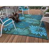 Blue/Green 72 x 0.25 in Area Rug - Mad Mats Floral Blue & Green Indoor/Outdoor Area Rug - UV Resistant, Reversible Polypropylene | Wayfair