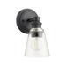 Longshore Tides Commer 1 - Light Dimmable Armed Sconce Glass/Metal in Black | 10 H x 5 W x 6 D in | Wayfair FCFF4CA3DAAB4072A74071C0F993B923