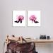 House of Hampton® 'Flower Heel Pink Black Glam Fashion' by Grace Popp - 2 Piece Graphic Art Print Set Wood in Brown | 15 H x 10 W x 0.5 D in | Wayfair