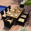 Beachcrest Home™ Laramie 9 Piece Teak Sunbrella Outdoor Dining Set w/ Cushions Wood/Teak in Brown/White | Wayfair 8A02BB21C7F24BF6899EA5EE9642D378