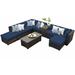 Wade Logan® Ayomikun 10 Piece Rattan Sectional Seating Group w/ Cushions Synthetic Wicker/All - Weather Wicker/Wicker/Rattan in Blue | Outdoor Furniture | Wayfair