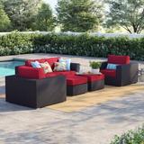 Sol 72 Outdoor™ Convene 5 Piece Outdoor Patio Sofa Set Synthetic Wicker/All - Weather Wicker/Wicker/Rattan in White | Wayfair