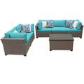 Lark Manor™ Anupras 6 Piece Outdoor Sectional Conversation Set w/ Loveseat, Sofa, & Storage Coffee Table in Brown/Gray/Red | Wayfair