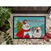 The Holiday Aisle® Ruda Snowman w/ English Bulldog Non-Slip Outdoor Door Mat Synthetics in Green/Blue | 18 W x 27 D in | Wayfair