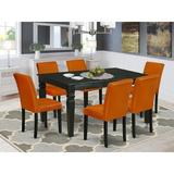 Winston Porter Sofian 7 Piece Extendable Solid Wood Dining Set Wood/Upholstered in Black | 30 H in | Wayfair 31B17EB9A80D4A63937944FBA1D5626F