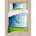 East Urban Home Nature Refreshing Meadow Valley Under Cloud Sun Sky Spring Grass Country Image Duvet Cover Set Microfiber in Blue | Twin | Wayfair