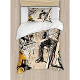 East Urban Home Afro Saxophonist on Murky Backdrop Playing Music Rhythm Groovy Band Artwork Duvet Cover Set Microfiber in Black | Twin | Wayfair