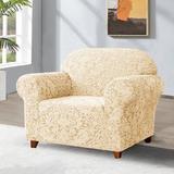 Charlton Home® Damask Printed Stretch Box Cushion Armchair Slipcover Metal in White | 0 H in | Wayfair 60B261F5863544BD87E070C17A3742EE