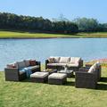 Latitude Run® 8 Piece Rattan Sectional Seating Group w/ Cushions Synthetic Wicker/All - Weather Wicker/Wicker/Rattan in Blue | Outdoor Furniture | Wayfair