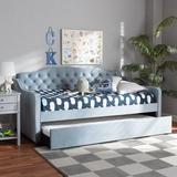 Latitude Run® Adoniram Twin Daybed w/ Trundle Upholstered/Polyester in Blue | 39.37 H x 83.46 W x 42.52 D in | Wayfair