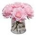 Latitude Run® Real Touch Roses Floral Arrangements in Glass Vase Polyester/Polysilk in Pink | 7 H x 7 W x 7 D in | Wayfair