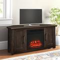 The Twillery Co.® Rozier TV Stand for TVs up to 50" w/ Electric Fireplace Included Wood/Glass/Metal in Brown | 22 H in | Wayfair