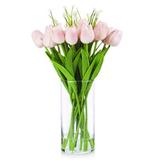 Primrue Real Touch Tulips Floral Arrangement in Vase Natural Fibers, Glass in Pink | 14 H x 7 W x 7 D in | Wayfair 5859C60D198641EA9556EAB87CB65837
