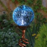 Exhart Solar Crackle Glass Ball Garden Stake w/ Metal Finial, 4 by 31 Inches Glass/Metal in Blue | 31 H x 4 W x 4 D in | Wayfair 16450-RS