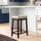 Lark Manor™ Arlyce Counter & Bar Solid Wood Backless Stool w/ Seat Wood/Upholstered in Brown | 26.5 H x 14.125 D in | Wayfair