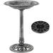 Fleur De Lis Living Outdoor Polyresin Antique Bird Bath w/ Solar Powered Round Pond Fountain Resin in Green | 28 H x 20 W x 20 D in | Wayfair