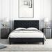 Latitude Run® Emanuell Velvet Tufted Bed Frame w/ Adjustable Headboard Upholstered/Velvet in Black | 45.3 H x 56.3 W x 82.6 D in | Wayfair