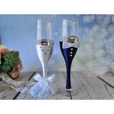 Le Prise™ Harworth 2 Pieces Wedding Champagne Flutes Toasting Glasses 7 oz. Glass in Blue | 8.95 H x 2 W in | Wayfair