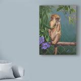 World Menagerie 'Eating a Leaf' Acrylic Painting Print on Wrapped Canvas in Blue/Brown/Green | 19 H x 14 W x 2 D in | Wayfair