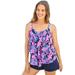 Plus Size Women's Longer-Length Tiered-Ruffle Tankini Top by Swim 365 in Navy Tropical Floral (Size 28)