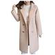 LOPILY Ladies Woolen Coats Women's Solid Color Pea Coat Double Breasted Mid-Long Trench Coats Padded Oversized Windbreaker(Beige,M)