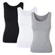 DYLH Women's Cami Camisole Built-in Bra Wide Strap Tank Top Padded Vest Sleeveless Sports T-Shirt 3 Pack Black White Gray(Size: S/UK 6-8)