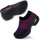 STQ Womens Walking Shoes Slip on Nursing Shoes Air Cushion Wide Fit Wedge Platform Loafers Shoes Outdoor Running Trainers Sneakers Black Purple UK6