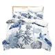 Loussiesd Turtle Duvet Cover Set Blue White Double Bedding Set Marine Life Sea Animals Print Comforter Cover Soft Microfiber Polyester Bedspread Cover with 2 Pillow Shams, Zipper, Ocean Theme