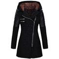 LOPILY Ladies Pea Coat Teddy Fur Lining Warm Insulated Teddy Bear Jacket Front Side Zipper Suede Leather Woolen Coats Trench Coats Jumper（Black，20 UK/5XL CN）