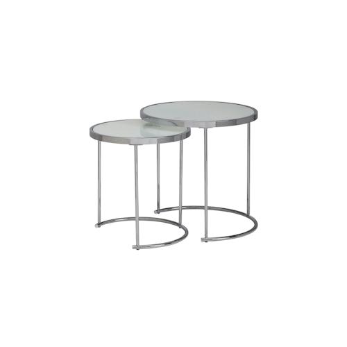 FineBuy Beistelltisch 2tlg Rund Wohnzimmertisch Weiß Glas Couchtisch Silber