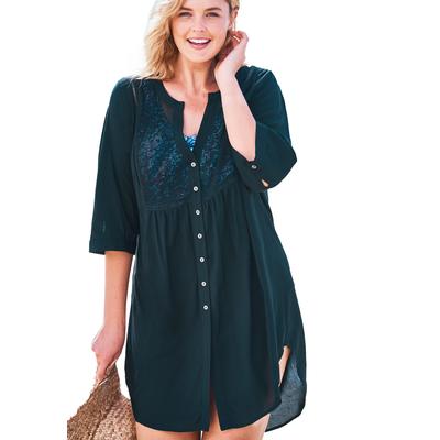 Plus Size Women's Crochet-Front Cover Up by Swim 365 in Black (Size 24) Swimsuit Cover Up