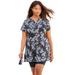 Plus Size Women's Longer Length Short-Sleeve Swim Tunic by Swim 365 in Black White Stencil Floral (Size 40)