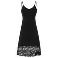 Women's One-Piece Dress Lace Trim Full Slip Dress for Out Door Sleepwear Black#69 Medium