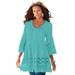 Plus Size Women's Illusion Lace Big Shirt by Roaman's in Vibrant Turq (Size 18 W) Long Shirt Blouse