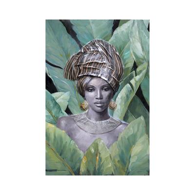 La Casa »African Lady mit gestreiftem Turban« Ölbild handbemalt 80x120 cm auf Leinwand Image