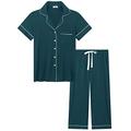 Amorbella Womens Short Sleeve Button Down Pajamas Bamboo Pjs Cooling Lounge Set Green Medium