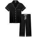Womens Short Sleeve Button Up Pajamas Bamboo Sleepwear Cooling Sleep Set Black Medium