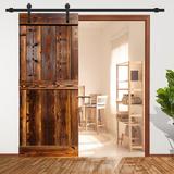 Barn Door - Calhome Paneled Wood & Metal Painted Thermally Modified Barn Door without Installation Hardware Kit Wood in Brown | Wayfair