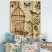 East Urban Home Blue Cottage Bird, Birdcage & Apple Blossoms I - Floral & botanical Print on Natural Pine Wood Metal in Brown/Green | Wayfair