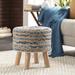 Dakota Fields Rayne Solid Wood Accent Stool Polyester/Wood/Upholstered in Gray/Blue/Brown | 16 H x 16 W x 16 D in | Wayfair